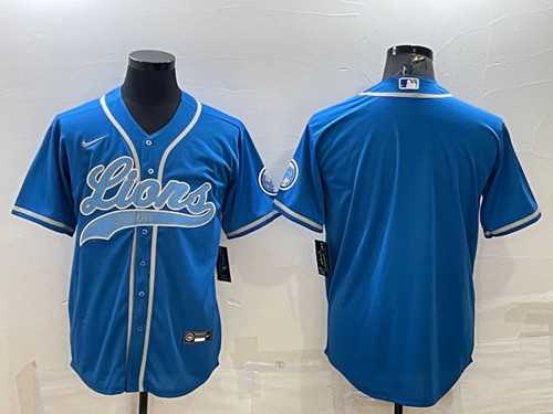 Mens Detroit Lions Blank Blue With Patch Cool Base Stitched Baseball Jersey